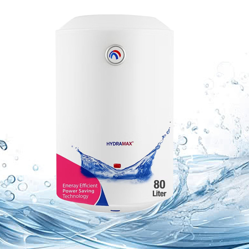 Hydramax Home Vertical Electric Water Heater 80L Inner Tank Design Italian Heating Element & Safety for Kitchen & Washroom Energy Efficient, White