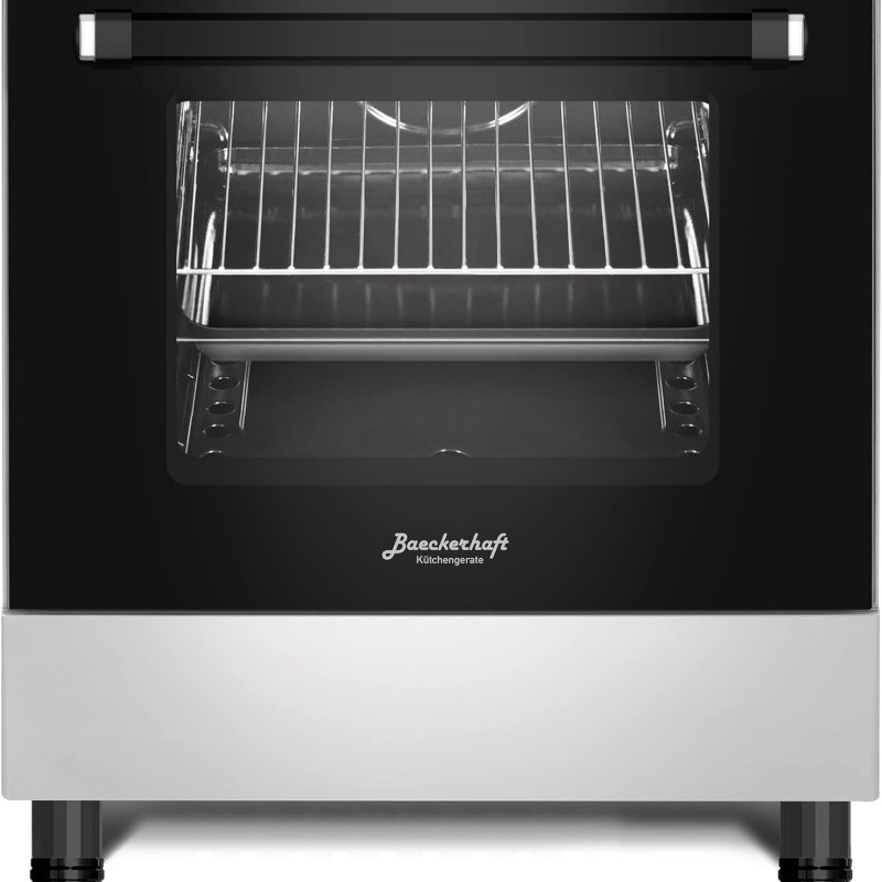 Baeckerhaft Freestanding Gas Cooker with 4 Burners + 1 Wok, Turbo Fan, Digital Timer, Full Safety System, Sabaf Italian Burners, Stainless Steel Finish Size 60x60x82 cm Made in Turkey, 1Year warranty