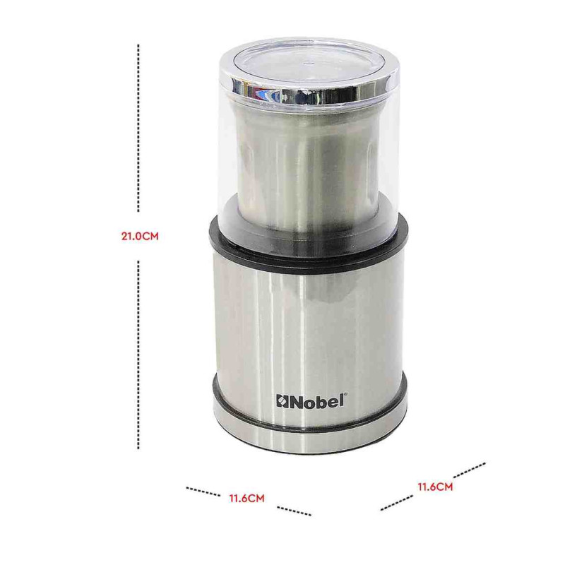 Nobel Portable Coffee Grinder 75 Gm Stainless Steel Jar and Transparent main cover  1Pc Dry & 1Pc Wet Grinder Jar NB805
