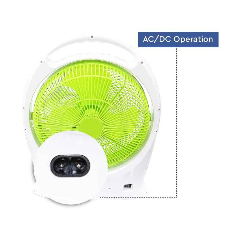 NOBEL RECHARGEABLE BOX FAN WHITE/GREEN 12" LED Light 9 Speed NBF128R