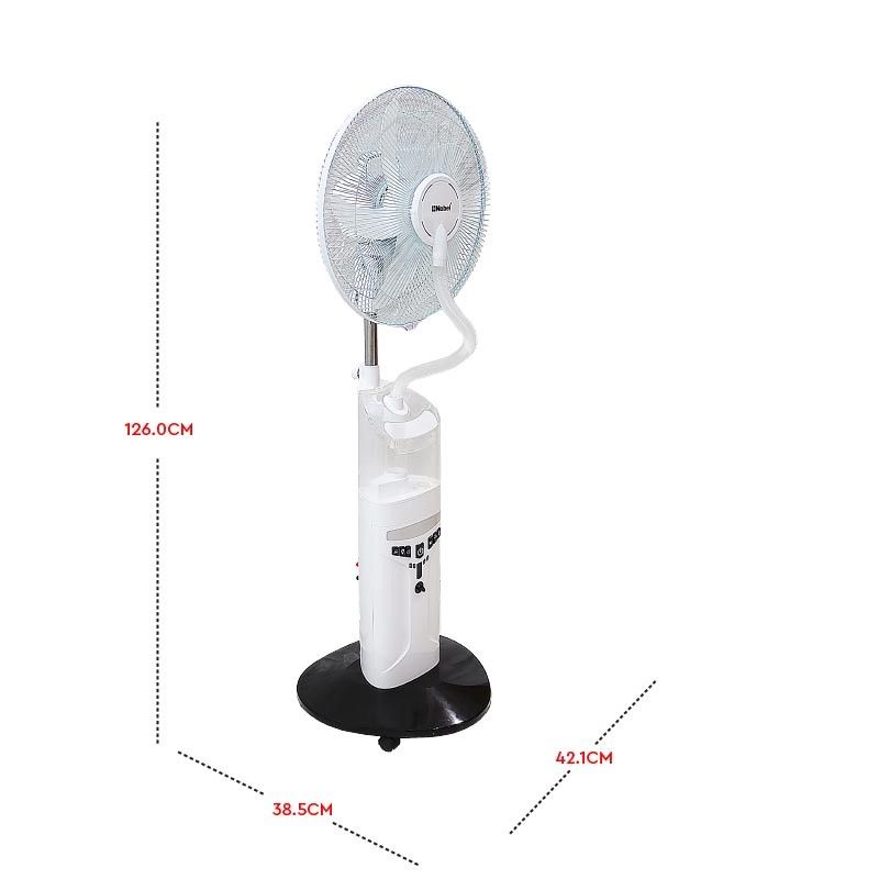 Nobel 16" Blade Rechargable Mist Standing Fan, Wide Oscillation, 4 Stack Bright LED -NF777MRC