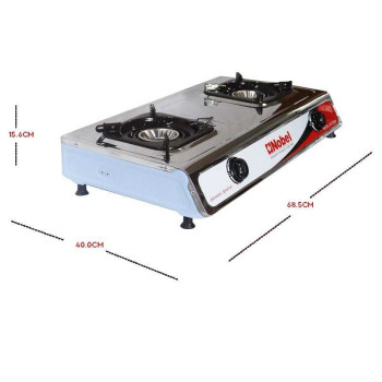 Nobel Gas Stove with Dual Gas Burner/2 Brass Burners and Stainless Steel Brass & Auto Ignition Energy Saving NGT2004