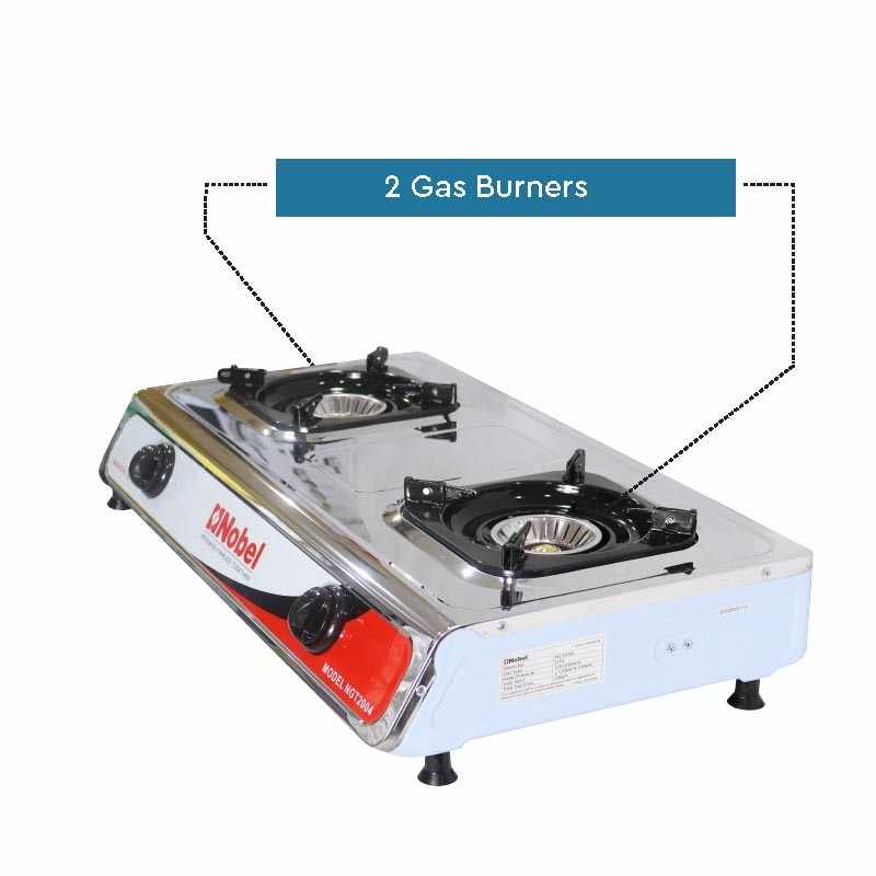 Nobel Gas Stove with Dual Gas Burner/2 Brass Burners and Stainless Steel Brass & Auto Ignition Energy Saving NGT2004