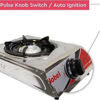 Nobel Nobel Gas Stove Single Gas Burner/Single Brass Burner, Stainless Steel Body Enamel Porcelain Trivet  NGT1001