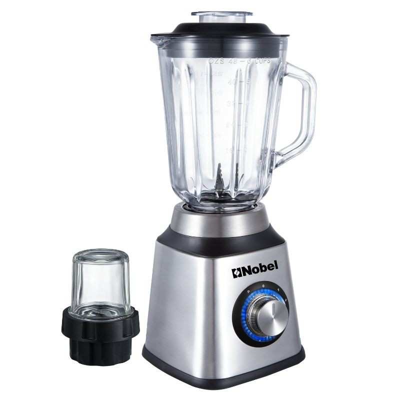 Nobel 2 in 1 Blender & Grinder, Stainless Steel Base, 1.5L Glass Jar & Grinder, NB515CRI