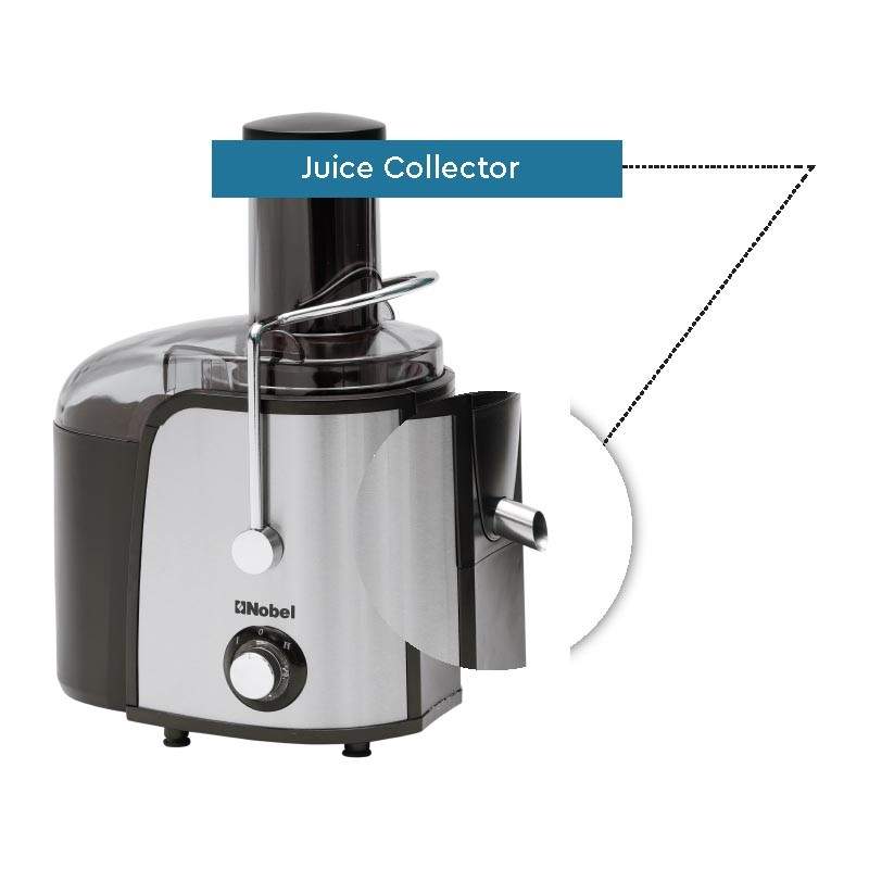 Nobel Juicer with 2 Litres Pulp Container and 1.1 Litre Juicer Cup, Feeding Tube 75mm, 2 Speed Control, and Overheat Protection & Safety Lock Device NJE101E