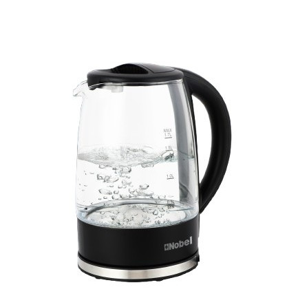 NOBEL Kettle Elegant 1.7L Glass Electric with 360° Rotation, Blue Light, and Boil-Dry Protection - NK17G
