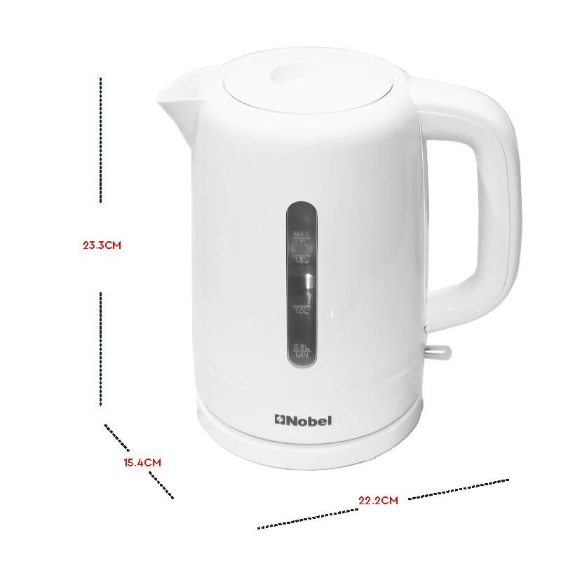 Nobel Kettles 1.7 Litre, Single Sided Water Window with 360 Degree Strix Control, Boiling Dry Protection Auto Shutoff NK17PW