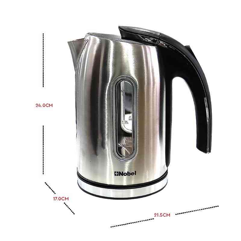 Nobel Kettle 1.7Liter Stainless Steel , Dual Sided Water Window and Washable Filter with LED Light Removable & Washable Filter, Multi Safety NK17SS