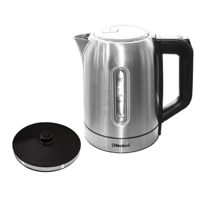 Nobel Kettle 1.7Liter Stainless Steel with 3 Steps Protection Safety Cordless, LED light boiling dry protection with Removable & washable filter Auto Shut off NK187SS
