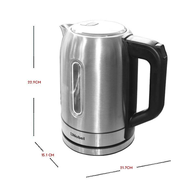Nobel Kettle 1.7Liter Stainless Steel with 3 Steps Protection Safety Cordless, LED light boiling dry protection with Removable & washable filter Auto Shut off NK187SS