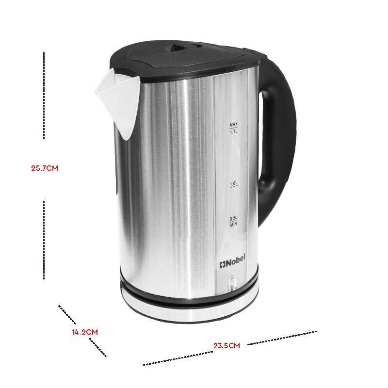 Nobel Kettles Stainless Steel 1.7 Liter Cordless Led Light Boiling Dry Protection Auto Shutoff NK172SS