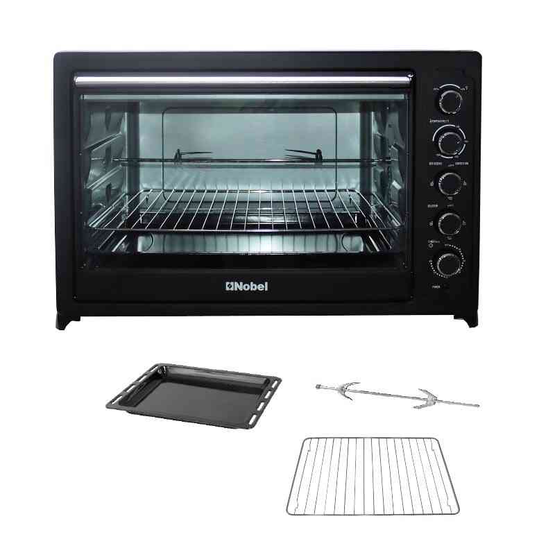 Nobel 105 Litres Electric Oven with 5 Knob Control and has Enameled Square Tray Bake Pan, Grill Convection Rotisserie & Inner Lamp 2800W NEO120