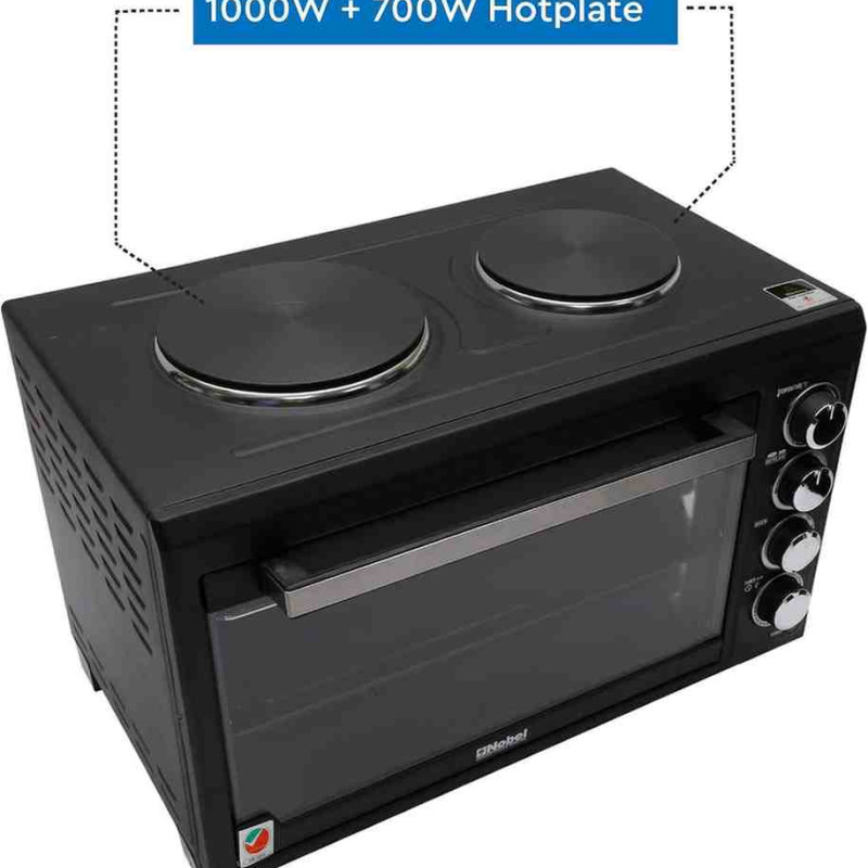Nobel 45Litres Electric Oven with 2 Hot Plate and 4 Knob Control, Rotisserie Convection Fan & Inner Lamp, Dual Hot Plate on Top NEO50HP