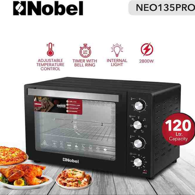Nobel 7 in 1 | 120Liters Electric Oven with 4 Control Knobs, and Double Glass, 70-250° AdjustableTemperature Control, 120 Min Timer With Bell Ring, 2M Shape Heating Elements, 2800W NEO135PRO