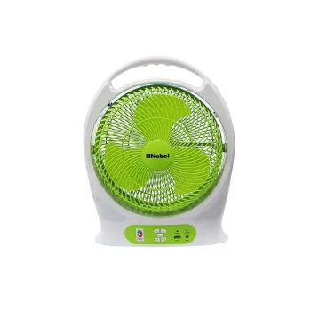 NOBEL RECHARGEABLE BOX FAN WHITE/GREEN 12" LED Light 9 Speed NBF128R