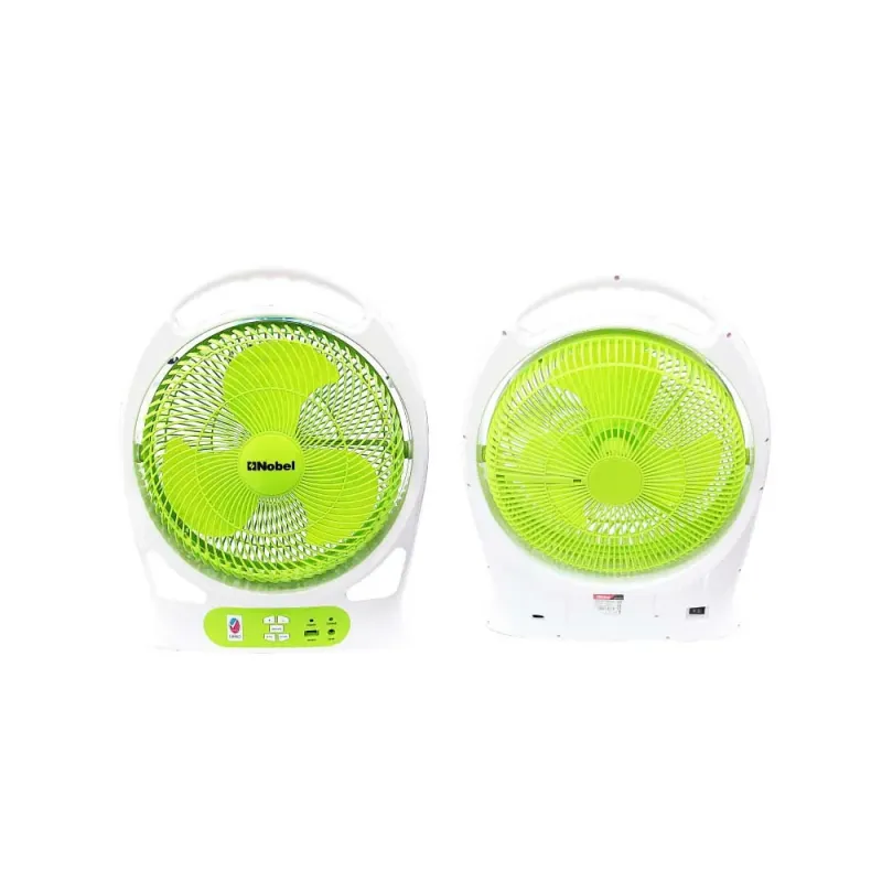 NOBEL RECHARGEABLE BOX FAN WHITE/GREEN 12" LED Light 9 Speed NBF128R