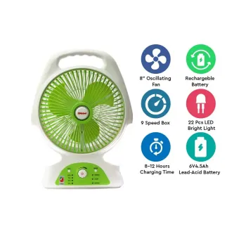Nobel 8” Rechargeable Box Fan – 9 Speed, LED Light, Portable Battery Fan NBF87R