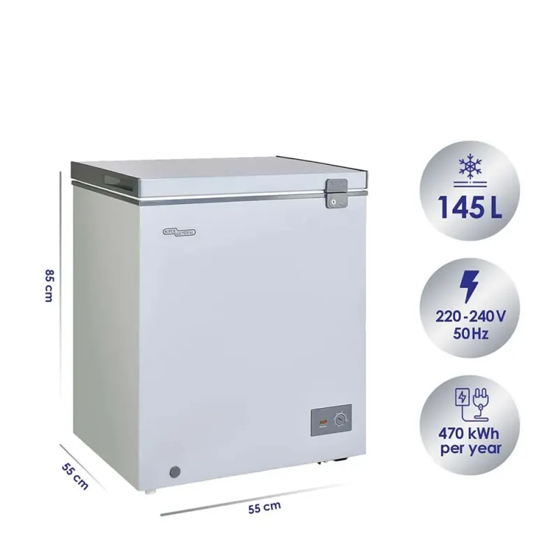 Super General 200 Liter Chest Freezer, Compact Deep Freezer with Storage Basket, Grey, 1-Year Warranty, SGF222HMS