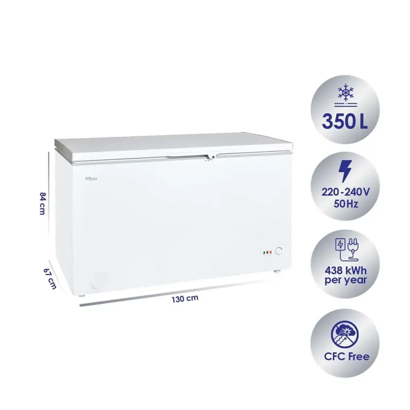 Super General Chest-Freezer 440 Liter Gross Volume, White, Rectangular Deep-Freezer with Sliding Glass door, 1-Year Warranty, SGF444HE