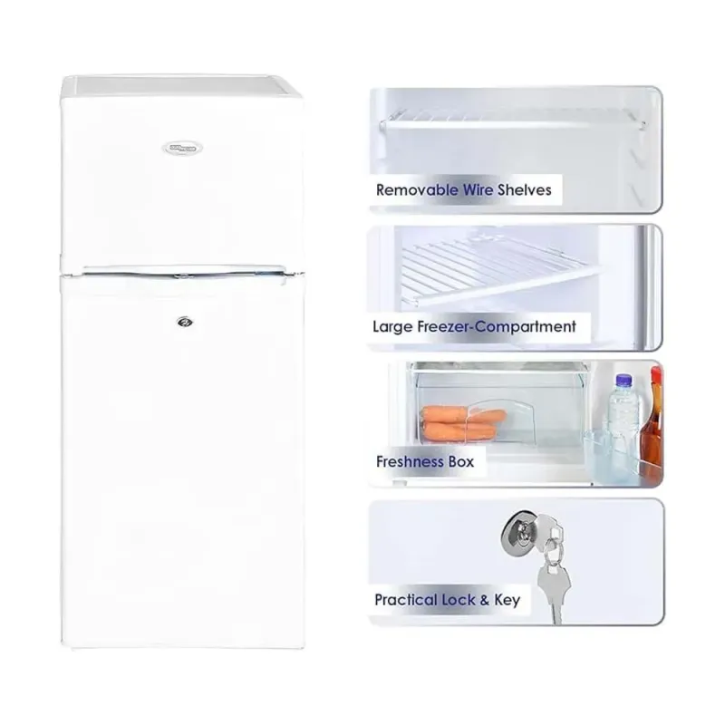 Super General 175 Liters Compact Double Door Refrigerator Freezer Reversible Door, Tropical Compressor, Lock and Key,1-Year Warranty SGR175HE