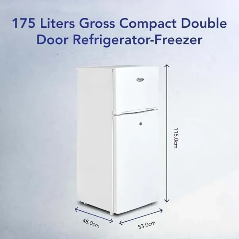 Super General 175 Liters Compact Double Door Refrigerator Freezer Reversible Door, Tropical Compressor, Lock and Key,1-Year Warranty SGR175HE