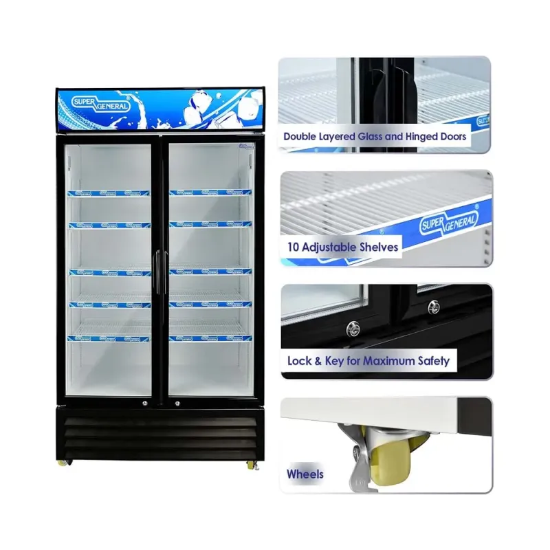 Super General Showcase 800L Glass Liter Double-Door Upright Beverage Chiller Model SGSC1018IF
