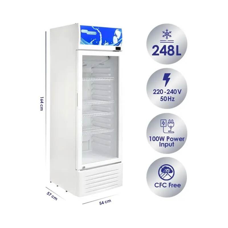 Super General 248 Liter Gross Compact Single-Door Chiller, Upright Beverage-Showcase, low-noise, White, 1-Year Warranty, SGSC298
