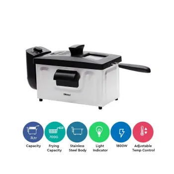 Nobel Deep Fryer 3Ltr Capacity with 700g Frying Capacity and has Detachable Enamel Oil Tank,Plastic Lid with Stainless Steel and Filter NDF7G