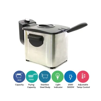 Nobel Deep Fryer 4L Detachable Enamel Oil Tank Dishwasher Safe Adjustable Temperature Control NDF8G