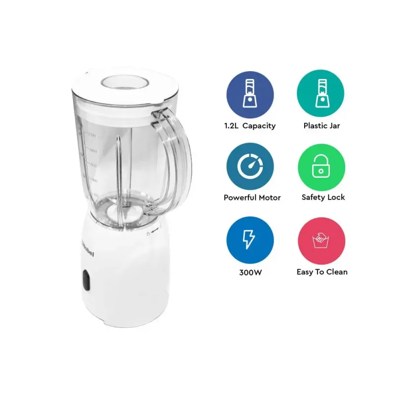 Nobel Table Top Blender White 1.2 Litre  Grinder Cup Stainless Steel Blade NB111L