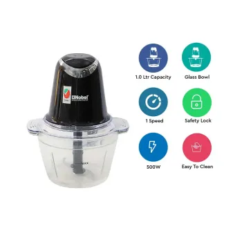 Nobel Chopper Black 1 Litre Glass Bowl Plastic Body NCFP363