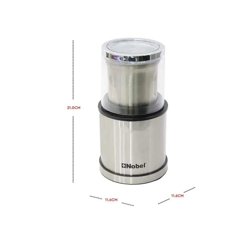 Nobel Portable Coffee Grinder – 75g, 200W, Stainless Steel, Wet & Dry Grinding Jars NB805
