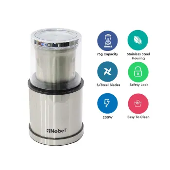 Nobel Portable Coffee Grinder – 75g, 200W, Stainless Steel, Wet & Dry Grinding Jars NB805