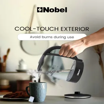NOBEL Kettle Elegant 1.7L Glass Electric with 360° Rotation, Blue Light, and Boil-Dry Protection - NK17G