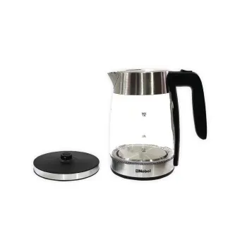 Nobel Glass Kettle 1.8Liter with Blue LED Light illumination and High Borosilicate Glass Body, Stainless Steel Heating Element Boiling Dry Protection Auto Shutoff NK180G