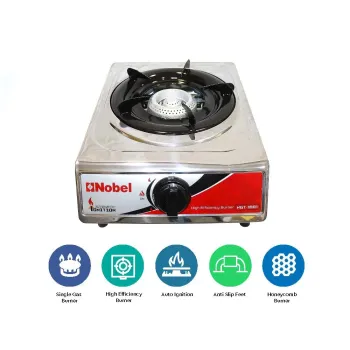 Nobel Nobel Gas Stove Single Gas Burner/Single Brass Burner, Stainless Steel Body Enamel Porcelain Trivet NGT1001
