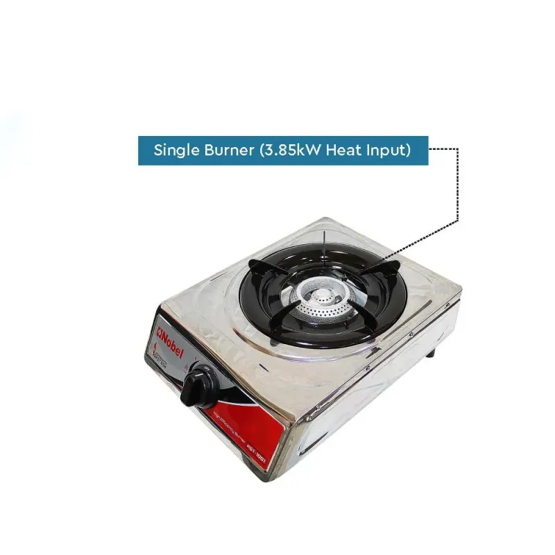 Nobel Nobel Gas Stove Single Gas Burner/Single Brass Burner, Stainless Steel Body Enamel Porcelain Trivet NGT1001