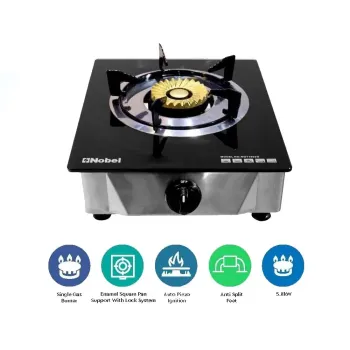 Nobel Single Stove Gas Burner Glass Top Heavy Cast Iron NGT1002G