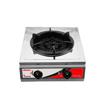 Nobel Gas Stove Heavy Duty Stainless Steel, Twin Cast Iron Burner, Non-Stick Base, Auto Ignition, Single Burner with Heavy Cast Iron Trivet NGT1010HD