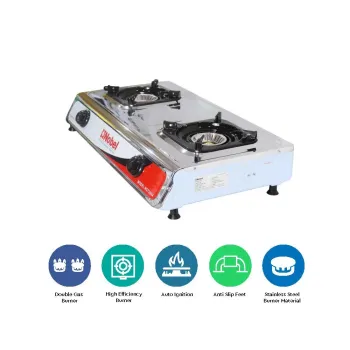 Nobel Gas Stove with Dual Gas Burner 2 Brass Burners and Stainless Steel Brass & Auto Ignition Energy Saving NGT2004