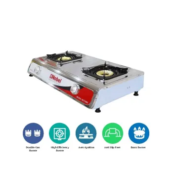 Nobel Gas Stove Stainless Steel Brass Auto Ignition Double Burner Brass Middle Burner NGT2005