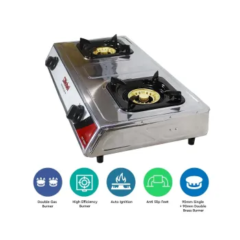 Nobel 3 Gas Burner 3 Brass Burners Gas Stove Cold Steel Paint Finish Look and Piezo Ignition NGT3007