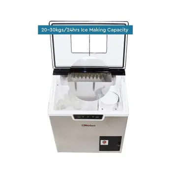 Nobel Ice Cube Maker Stainless Steel 20-30 Kgs 24 Hrs Ice Making Capacity 1.8Kgs Icebin Capacity, 3L Water Tank Capacity Bullet Ice Shaped, 18 Cycle Led Indicator NIM30