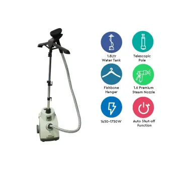 Nobel Garment Steamer 1.5 Liter 1750W Telescopic Pole Auto White Model NGS25