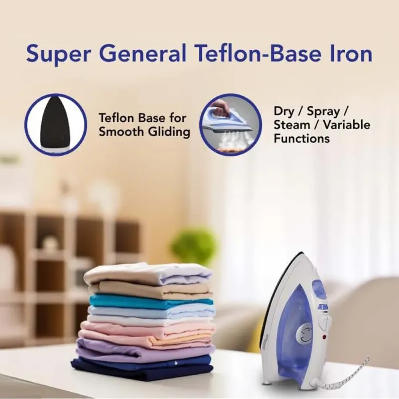 Super General Teflon-base Steam Iron, 1450W - 1750W Power, Model SGI55SC