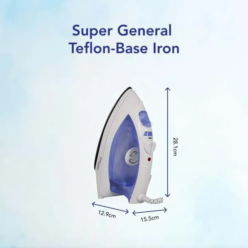 Super General Teflon-base Steam Iron, 1450W - 1750W Power, Model SGI55SC