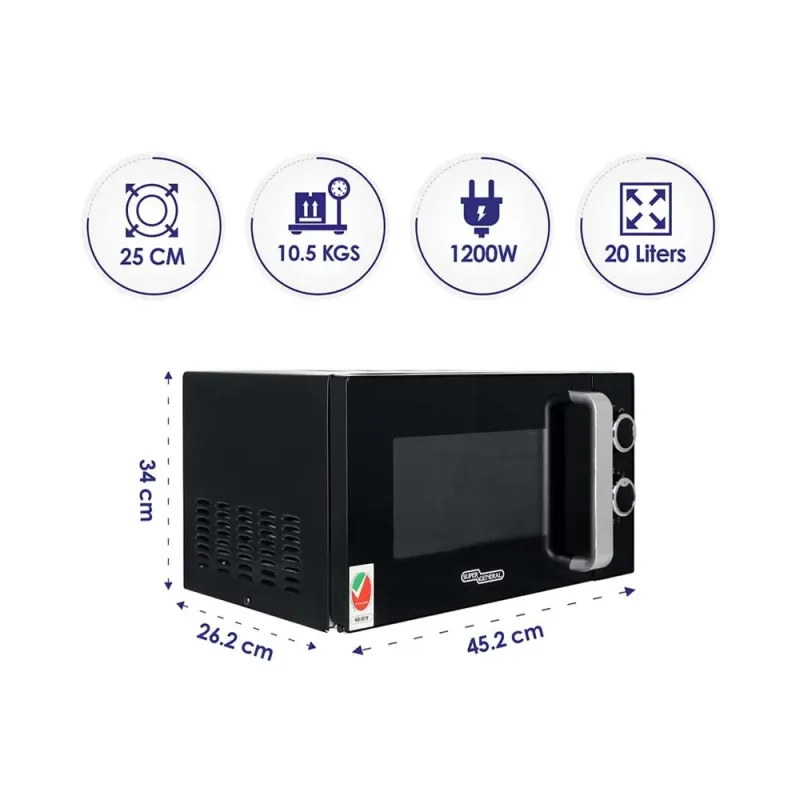 Super General 20L Compact Counter-Top Microwave Oven 1200W SGMG9214B
