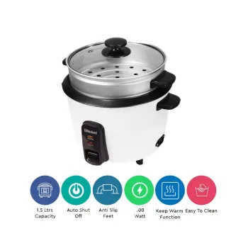Nobel 1.5L Rice Cooker Auto Cook & Keep Warm, Tempered Glass Lid, Auto Shut-Off NRC150