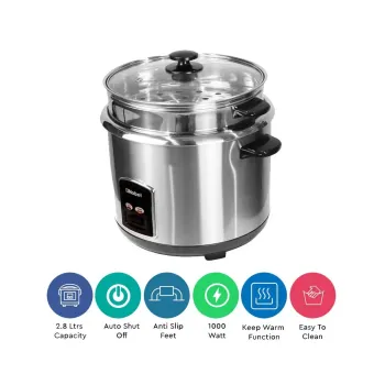 Nobel Rice Cooker Stainless Steel Tempered Glass Lid 28L 1000W NRC280S